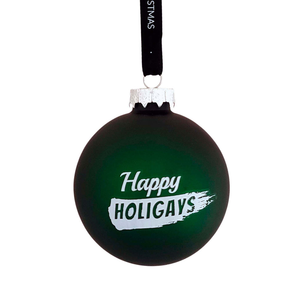 Decorate your Christmas tree with the green Happy Holigays bauble from Proud Christmas. The bauble is made in glass and comes in a giftbox.