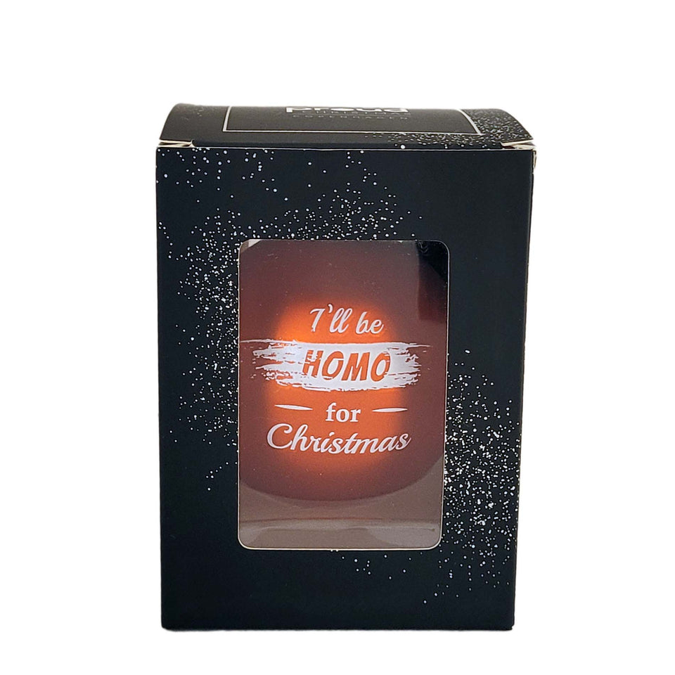 Decorate your Christmas tree with the orange I'll be Homo for Christmas bauble from Proud Christmas. The bauble is made in glass and comes in a giftbox.