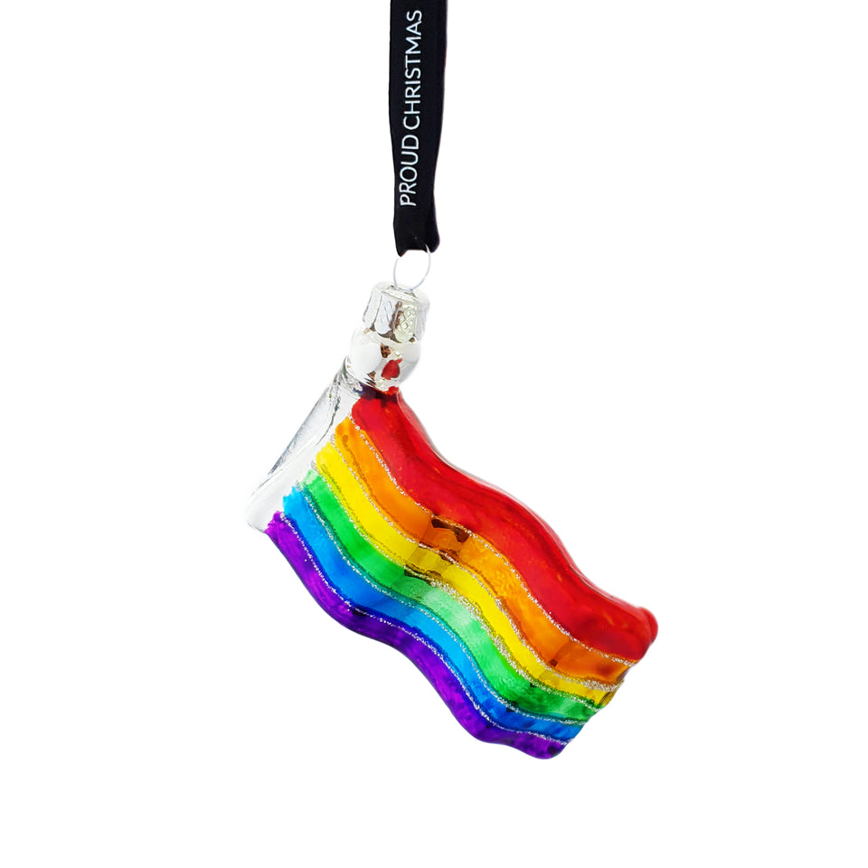 Hand-painted rainbow flag ornament in mouth-blown glass by Proud Christmas